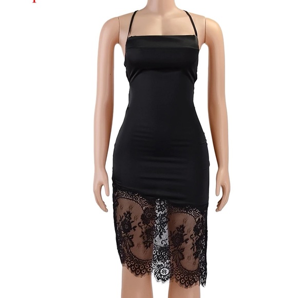 Silk midi lace black dress - Picture 4 of 6